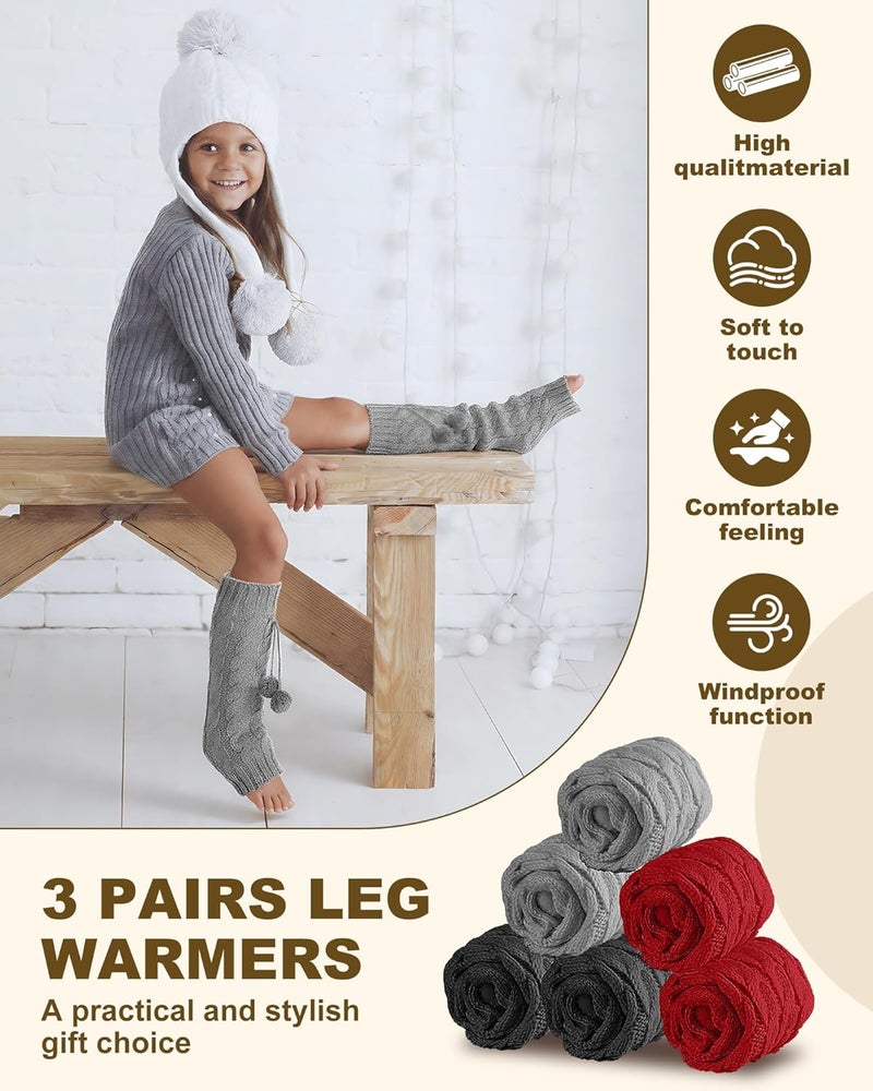 Chicingyou 3 Pairs Winter Fleece Lined Leg Warmers for Kids Girls Knitted Long Leg Warmers Cute Boot Socks for Xmas Gift - Image 4